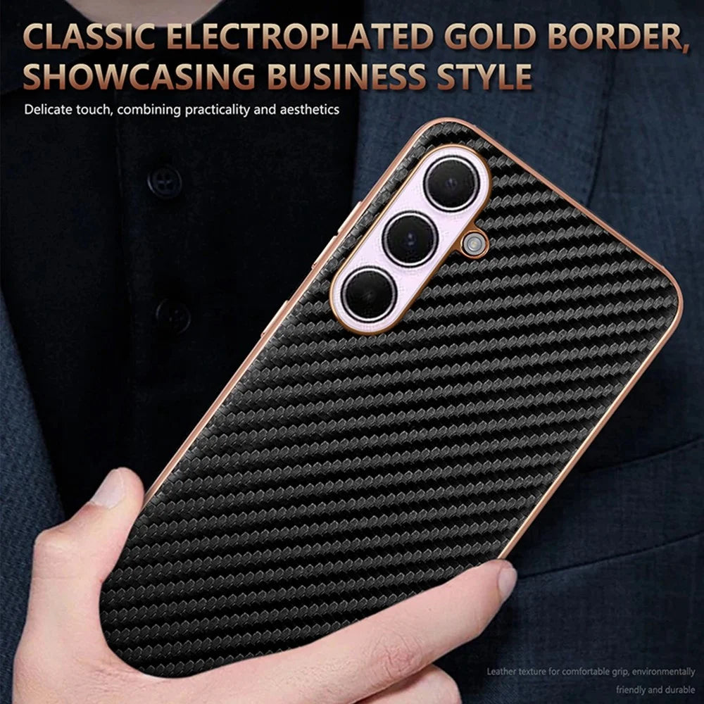 AZNS Phone Case For Samsung Galaxy S26 FE Electroplating Carbon Fiber Texture PU + TPU Phone Cover - Black - 5