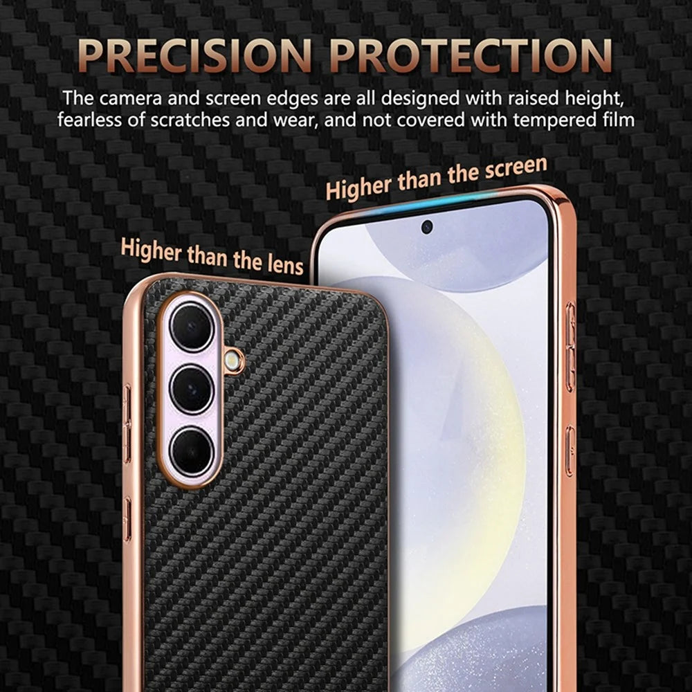 AZNS Phone Case For Samsung Galaxy S26 FE Electroplating Carbon Fiber Texture PU + TPU Phone Cover - Black - 6