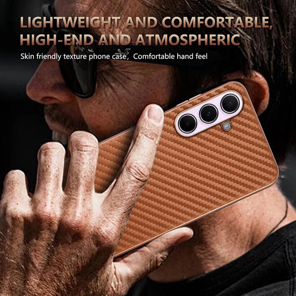AZNS Phone Case For Samsung Galaxy S26 FE Electroplating Carbon Fiber Texture PU + TPU Phone Cover - Black - 7