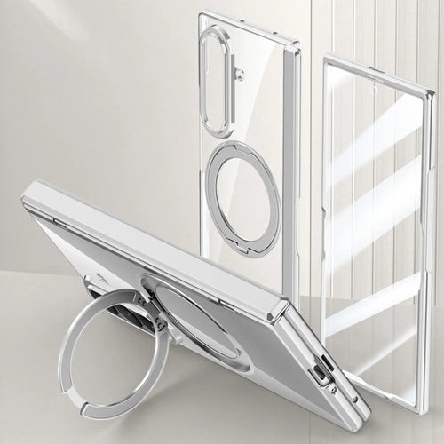 For Samsung Galaxy Z Fold8 Ultra Magnetic Case Kickstand Electroplated PC Phone Cover Built-In Screen Protector - Silver - 1