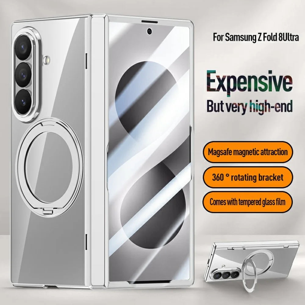 For Samsung Galaxy Z Fold8 Ultra Magnetic Case Kickstand Electroplated PC Phone Cover Built-In Screen Protector - Silver - 2