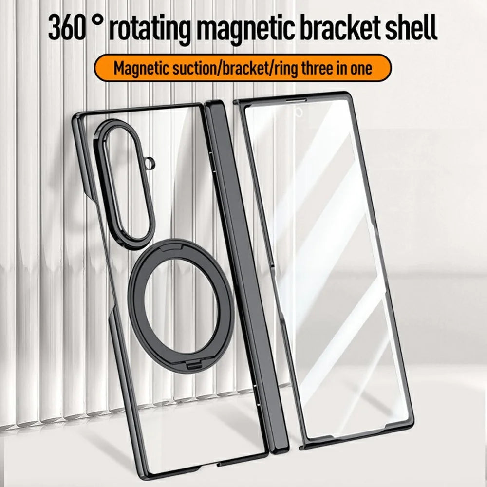 For Samsung Galaxy Z Fold8 Ultra Magnetic Case Kickstand Electroplated PC Phone Cover Built-In Screen Protector - Silver - 3