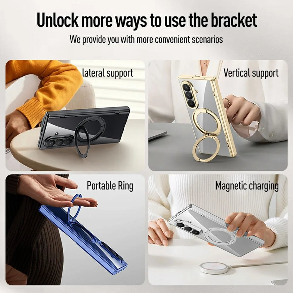 For Samsung Galaxy Z Fold8 Ultra Magnetic Case Kickstand Electroplated PC Phone Cover Built-In Screen Protector - Silver - 5