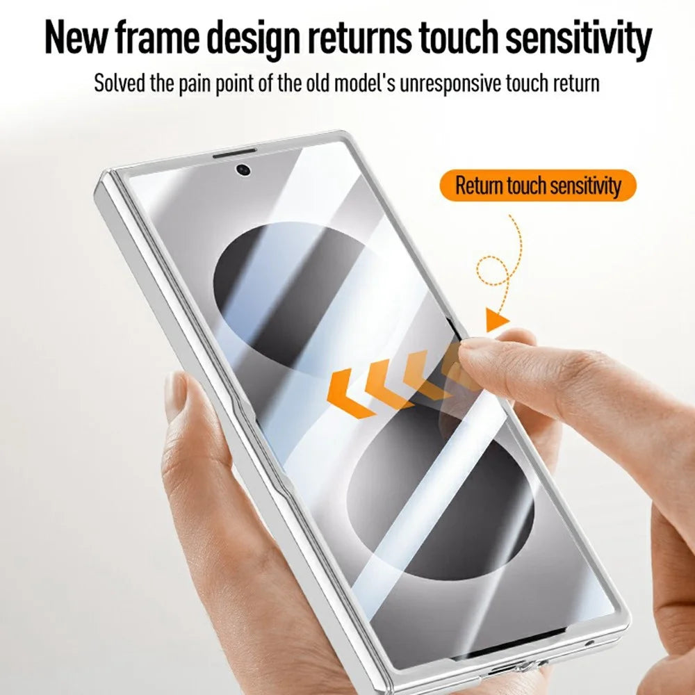 For Samsung Galaxy Z Fold8 Ultra Magnetic Case Kickstand Electroplated PC Phone Cover Built-In Screen Protector - Silver - 7