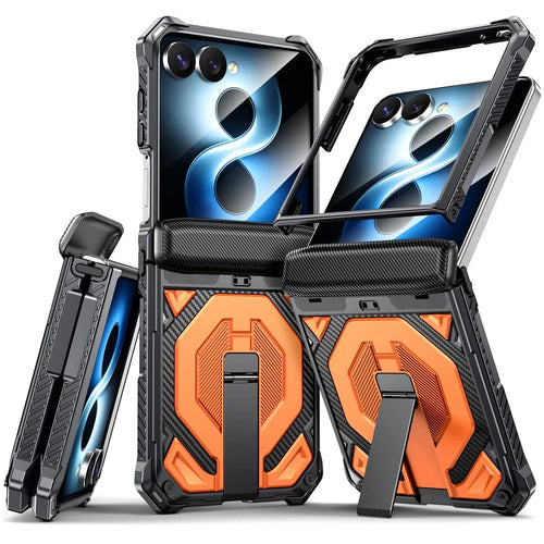 For Samsung Galaxy Z Flip8 / Z Flip7 5G Case Kickstand Hinge Protection Rugged PC + TPU Phone Cover - Orange - 1