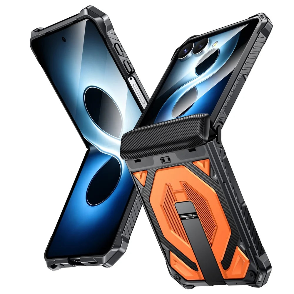 For Samsung Galaxy Z Flip8 / Z Flip7 5G Case Kickstand Hinge Protection Rugged PC + TPU Phone Cover - Orange - 2