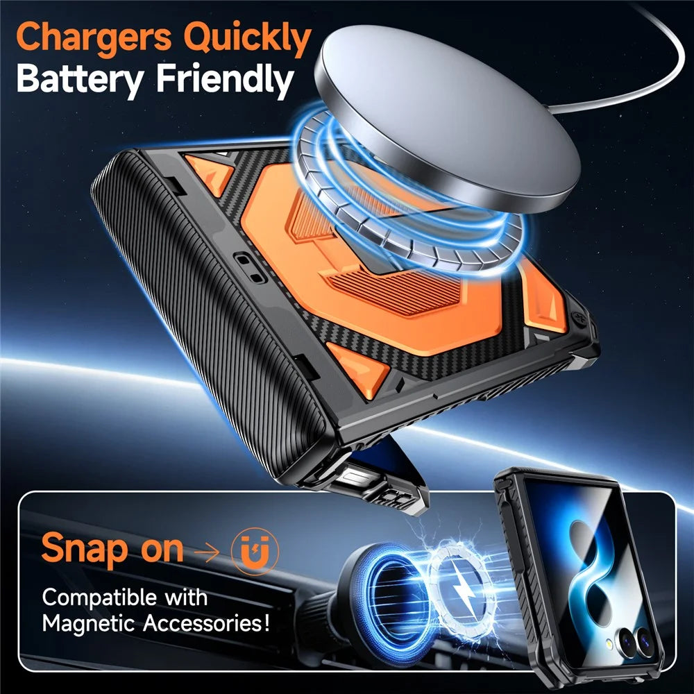 For Samsung Galaxy Z Flip8 / Z Flip7 5G Case Kickstand Hinge Protection Rugged PC + TPU Phone Cover - Orange - 3