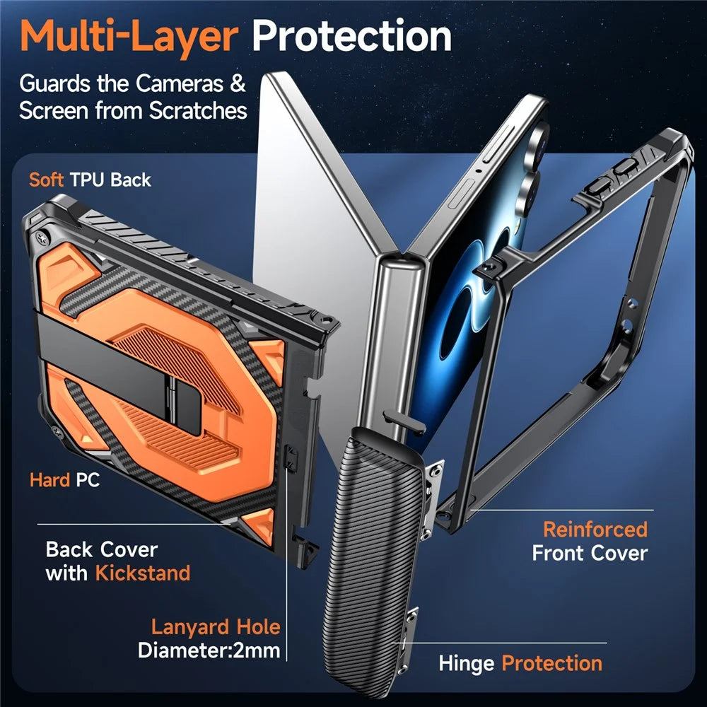 For Samsung Galaxy Z Flip8 / Z Flip7 5G Case Kickstand Hinge Protection Rugged PC + TPU Phone Cover - Orange - 5