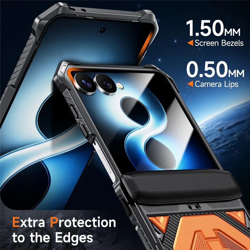 For Samsung Galaxy Z Flip8 / Z Flip7 5G Case Kickstand Hinge Protection Rugged PC + TPU Phone Cover - Orange - 6