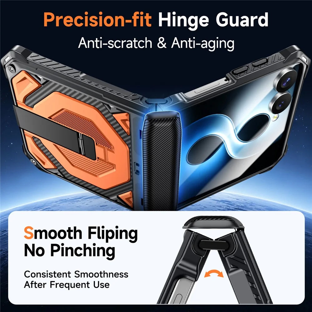 For Samsung Galaxy Z Flip8 / Z Flip7 5G Case Kickstand Hinge Protection Rugged PC + TPU Phone Cover - Orange - 7