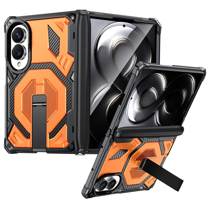 For Samsung Galaxy Z Fold8 Case Kickstand Hinge Protection Rugged PC + TPU Phone Cover - Orange - 1