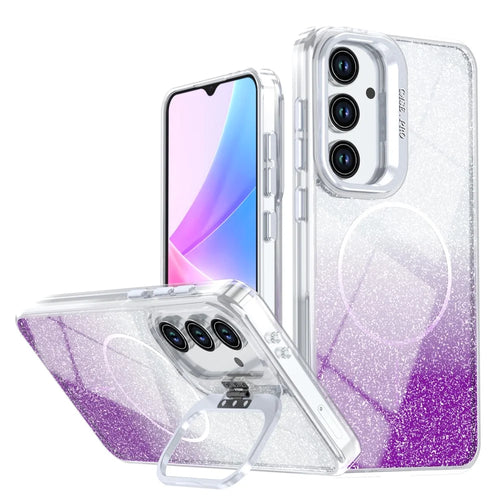 For Samsung Galaxy A27 5G Magnetic Case Gradient Glitter Shockproof TPU PC Phone Cover - Purple - 1