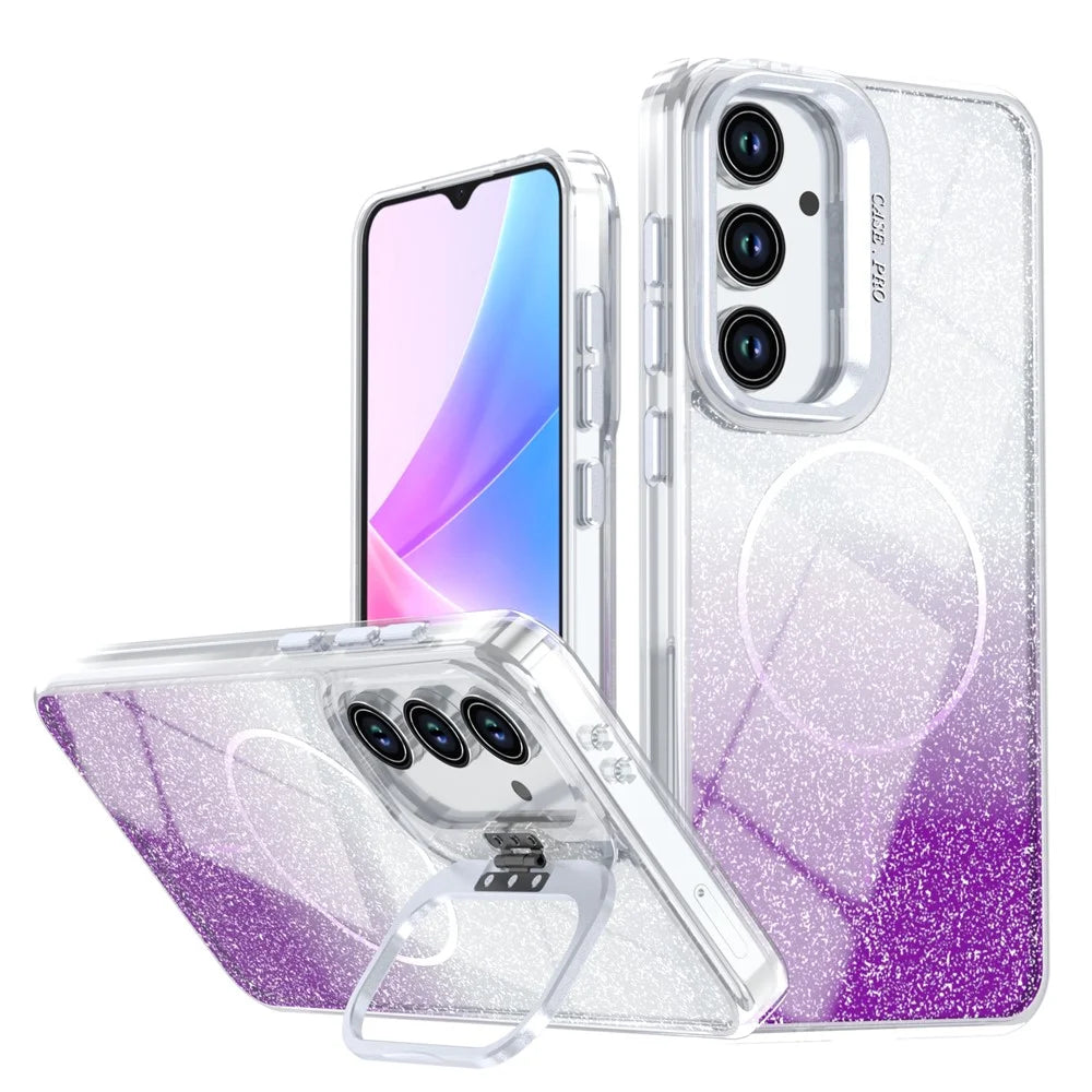 For Samsung Galaxy A27 5G Magnetic Case Gradient Glitter Shockproof TPU PC Phone Cover - Purple - 1