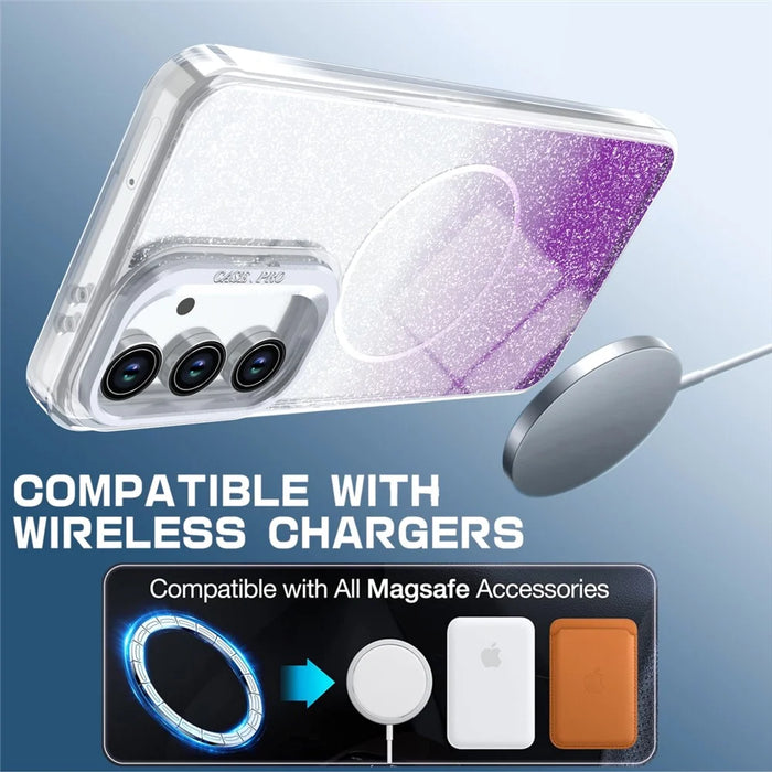 For Samsung Galaxy A27 5G Magnetic Case Gradient Glitter Shockproof TPU PC Phone Cover - Purple - 3