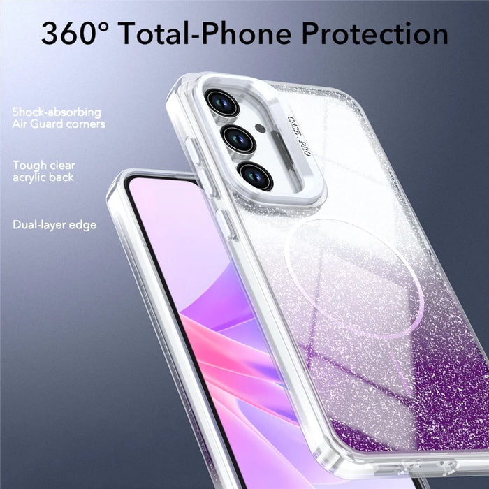 For Samsung Galaxy A27 5G Magnetic Case Gradient Glitter Shockproof TPU PC Phone Cover - Purple - 5