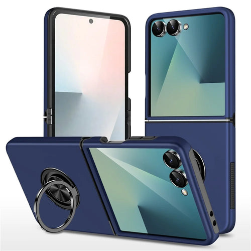 For Samsung Galaxy Z Flip8 Case PC + TPU Phone Cover with Rotatable Ring Holder - Blue - 1