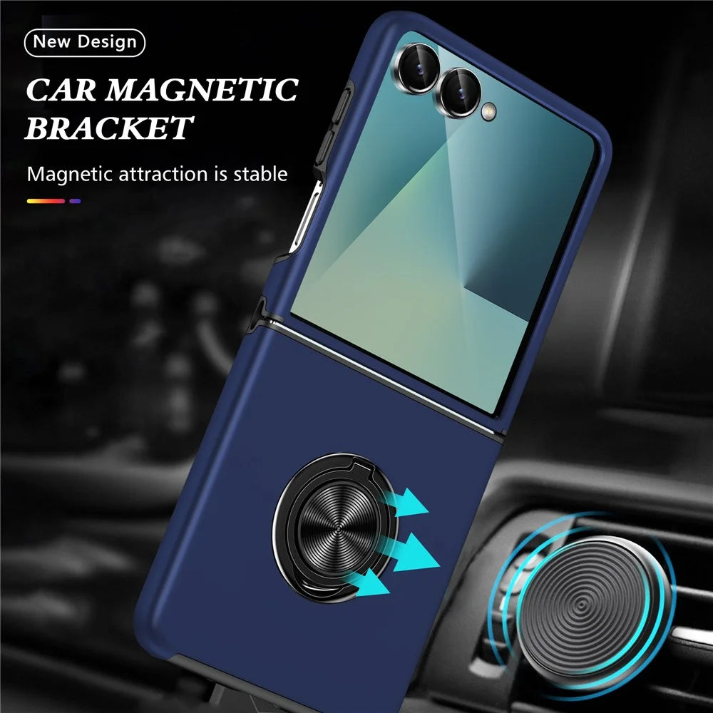 For Samsung Galaxy Z Flip8 Case PC + TPU Phone Cover with Rotatable Ring Holder - Blue - 2