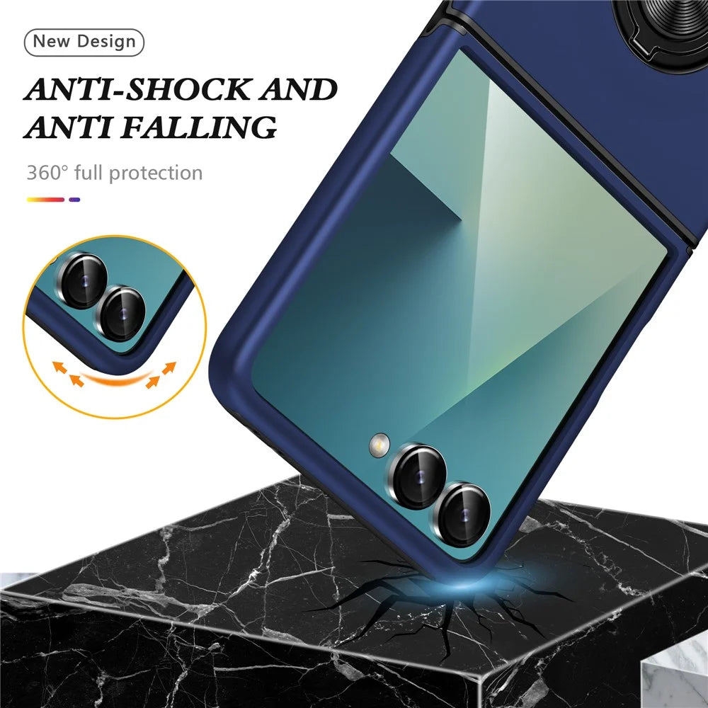 For Samsung Galaxy Z Flip8 Case PC + TPU Phone Cover with Rotatable Ring Holder - Blue - 3