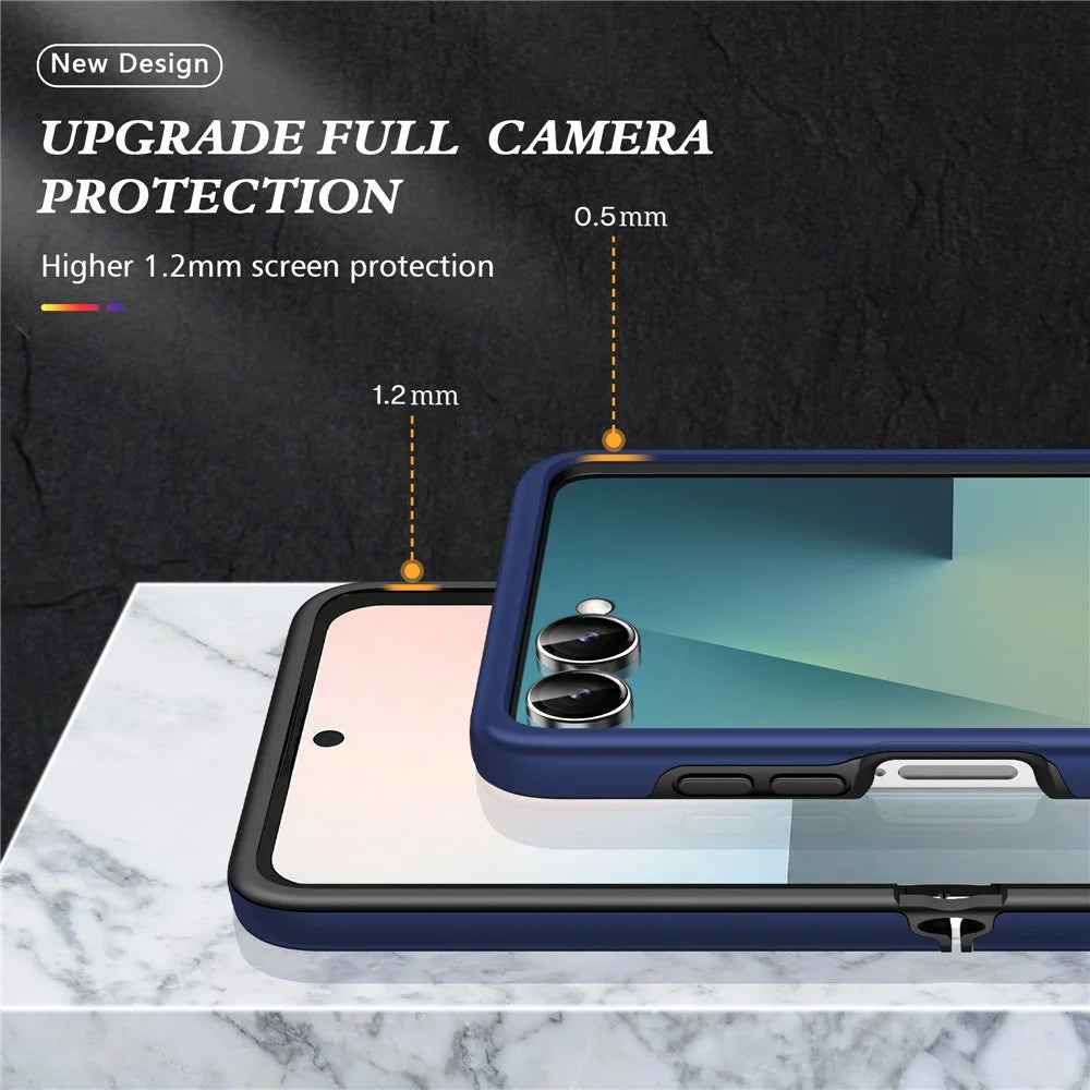 For Samsung Galaxy Z Flip8 Case PC + TPU Phone Cover with Rotatable Ring Holder - Blue - 5