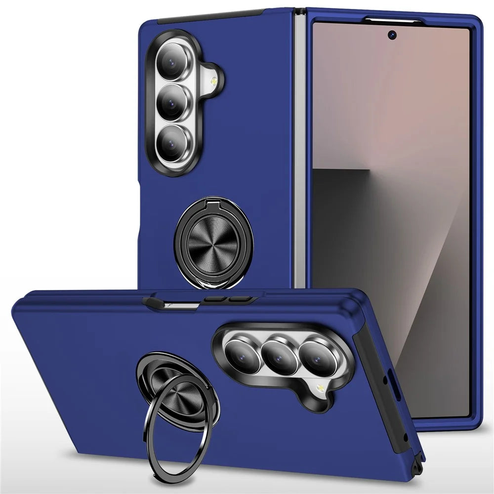 For Samsung Galaxy Z Fold8 Ultra Case PC + TPU Phone Cover with Rotatable Ring Holder - Blue - 1