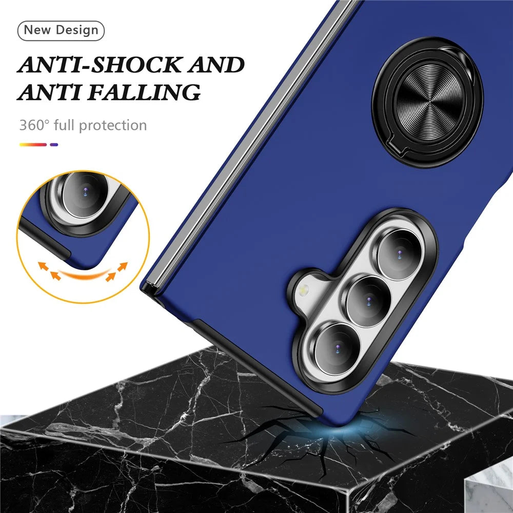 For Samsung Galaxy Z Fold8 Ultra Case PC + TPU Phone Cover with Rotatable Ring Holder - Blue - 4