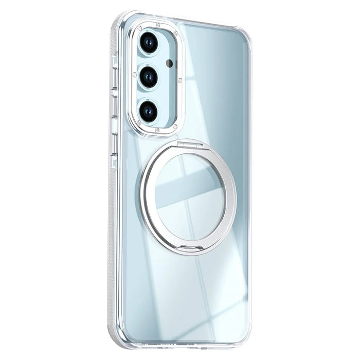 For Samsung Galaxy S26 FE Magnetic Case Double Color Rotating Ring Kickstand PC + TPU Phone Cover - White - 2