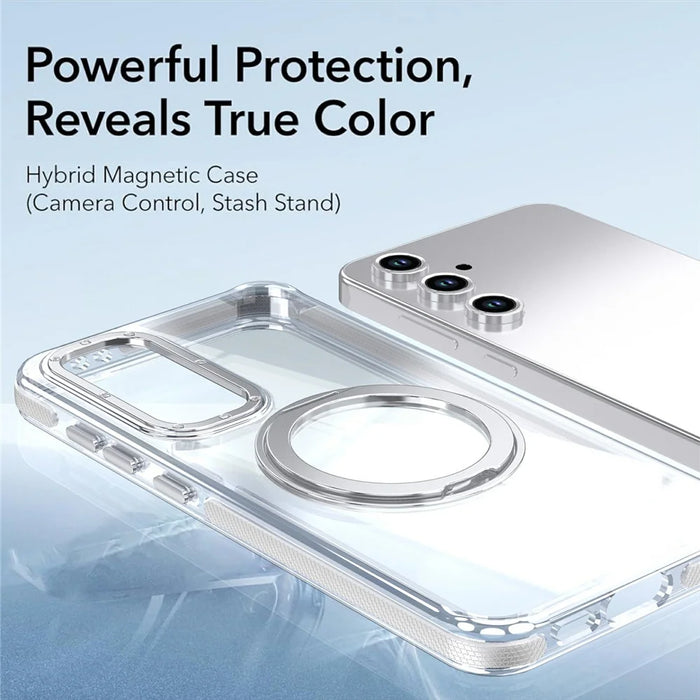 For Samsung Galaxy S26 FE Magnetic Case Double Color Rotating Ring Kickstand PC + TPU Phone Cover - White - 5