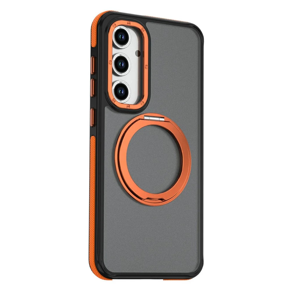 For Samsung Galaxy S26 FE Magnetic Case Double Color Rotating Ring Kickstand PC + TPU Phone Cover - Orange - 2