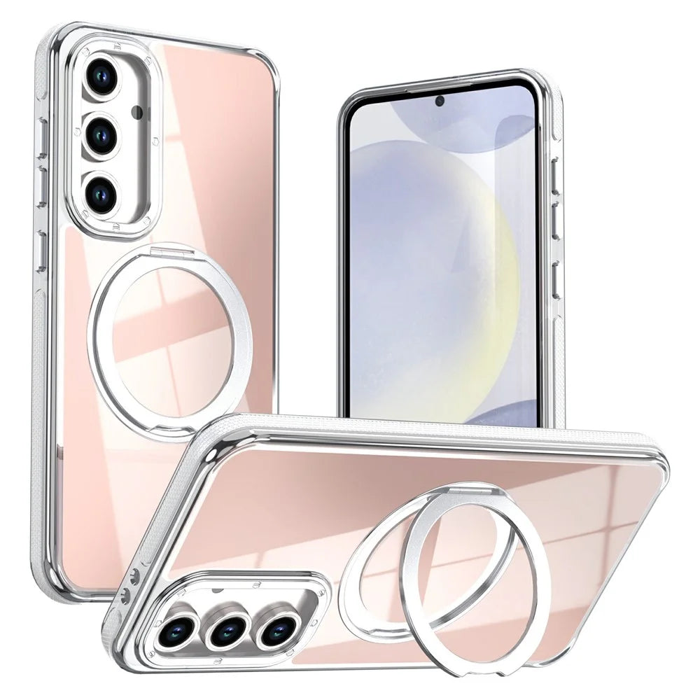 For Samsung Galaxy S26 FE Magnetic Case Chameleon Gradient TPU + Acrylic Phone Cover with 360 Degree Rotating Kickstand - White - 1