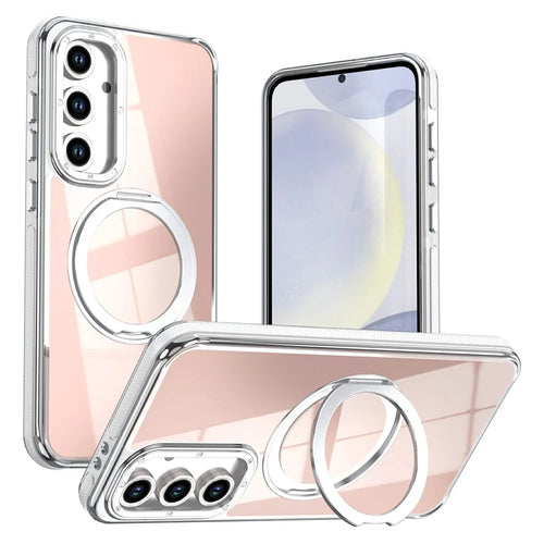 For Samsung Galaxy S26 FE Magnetic Case Chameleon Gradient TPU + Acrylic Phone Cover with 360 Degree Rotating Kickstand - White - 1