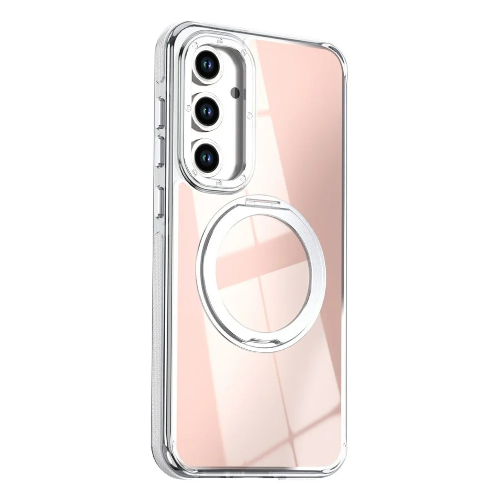 For Samsung Galaxy S26 FE Magnetic Case Chameleon Gradient TPU + Acrylic Phone Cover with 360 Degree Rotating Kickstand - White - 2