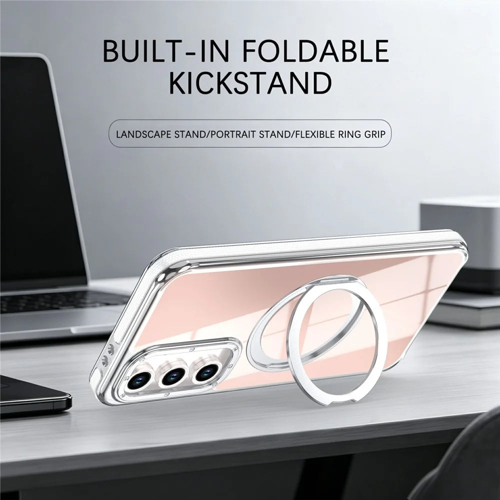 For Samsung Galaxy S26 FE Magnetic Case Chameleon Gradient TPU + Acrylic Phone Cover with 360 Degree Rotating Kickstand - White - 3