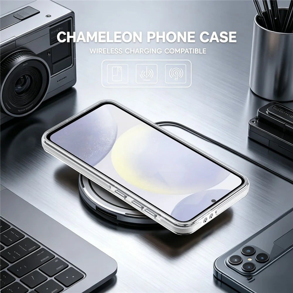 For Samsung Galaxy S26 FE Magnetic Case Chameleon Gradient TPU + Acrylic Phone Cover with 360 Degree Rotating Kickstand - White - 4