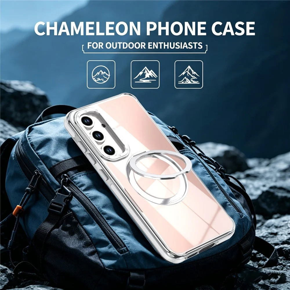For Samsung Galaxy S26 FE Magnetic Case Chameleon Gradient TPU + Acrylic Phone Cover with 360 Degree Rotating Kickstand - White - 5