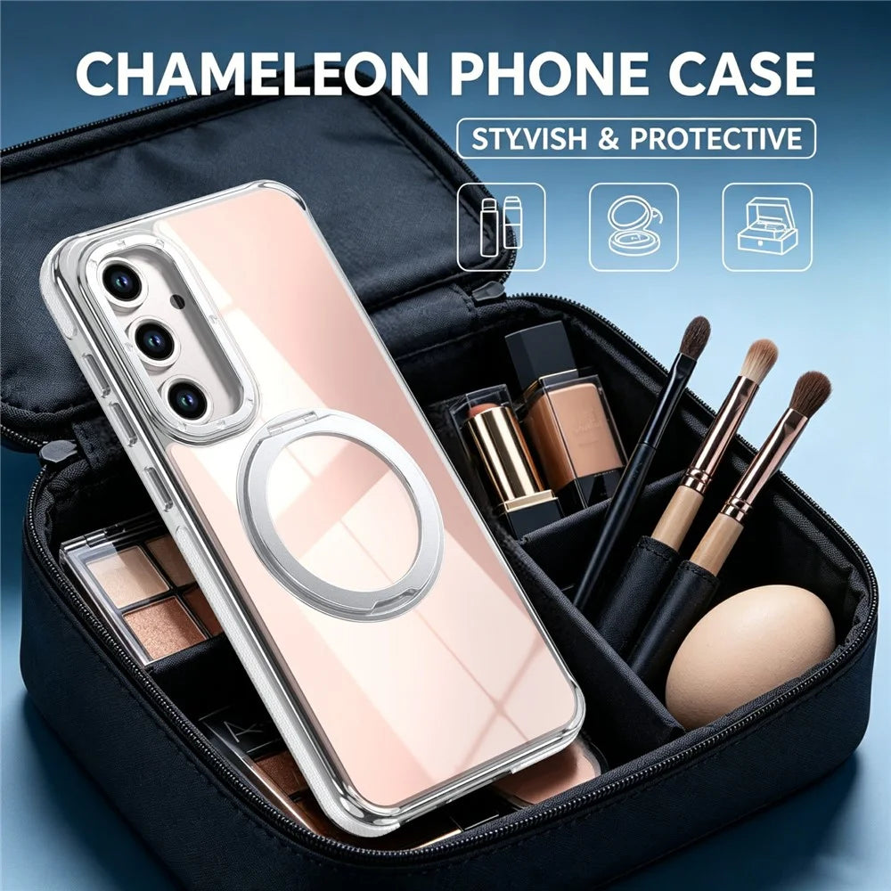 For Samsung Galaxy S26 FE Magnetic Case Chameleon Gradient TPU + Acrylic Phone Cover with 360 Degree Rotating Kickstand - White - 6