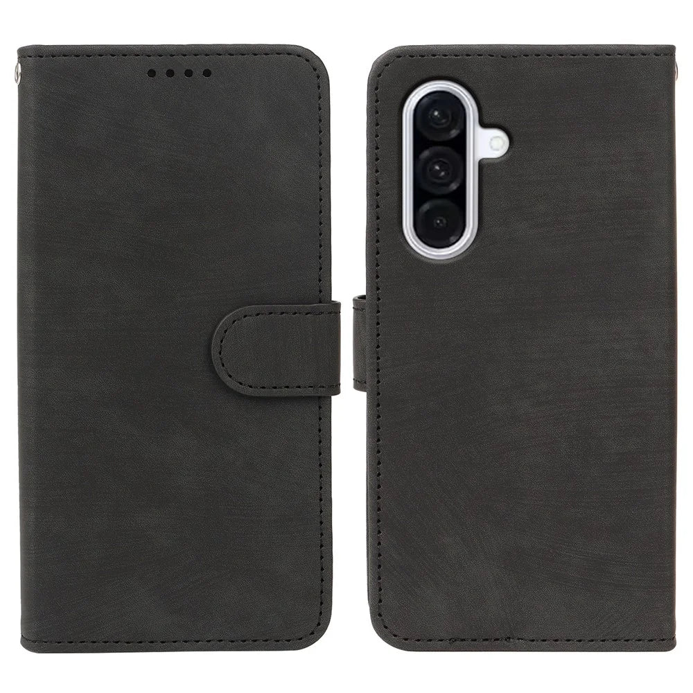 For Samsung Galaxy S26 FE Case Flip Wallet Striped Texture Leather Phone Cover - Black - 1