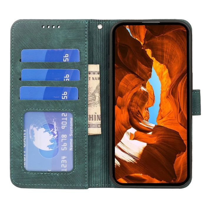 For Samsung Galaxy S26 FE Case Strong Magnetic Leather Wallet Phone Cover with Striped Texture - Green - 2