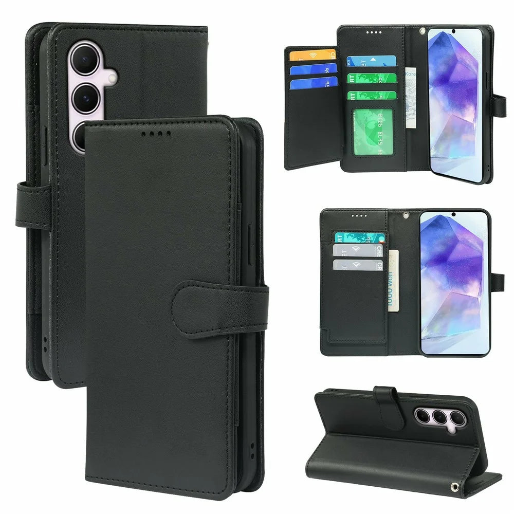 For Samsung Galaxy S26 FE Case with 9 Card Slots PU Leather Stand Phone Cover - Black - 1