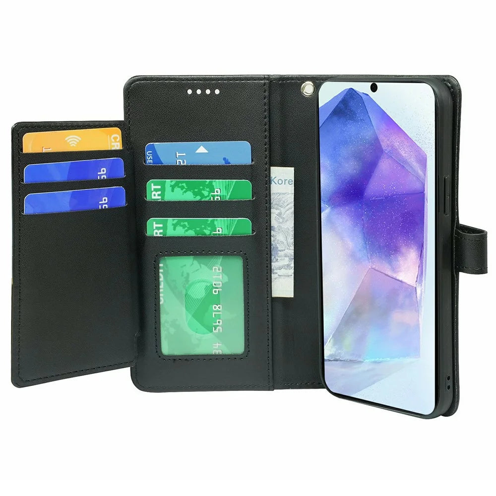 For Samsung Galaxy S26 FE Case with 9 Card Slots PU Leather Stand Phone Cover - Black - 3
