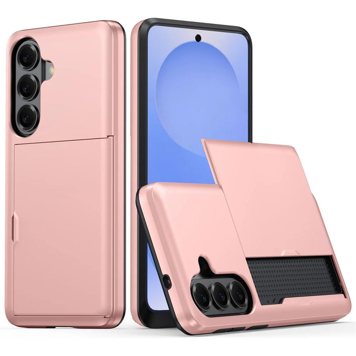For Samsung Galaxy S26 FE Case with Card Holder TPU + PC Phone Back Cover - Rose Gold - 1