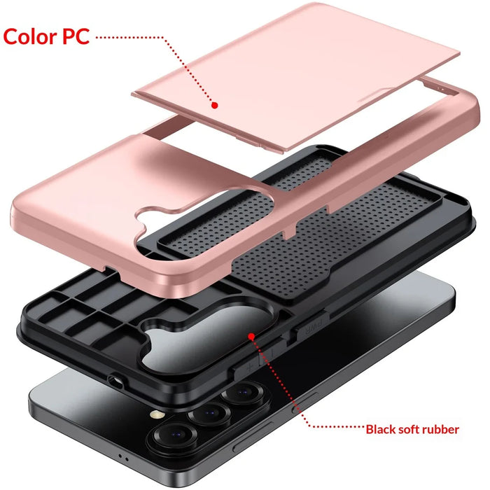 For Samsung Galaxy S26 FE Case with Card Holder TPU + PC Phone Back Cover - Rose Gold - 3