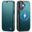 CASEME for iPhone 16 Plus Case  053  Magnetic RFID Blocking Wallet Flip Leather Phone Cover - Blue Green - 1