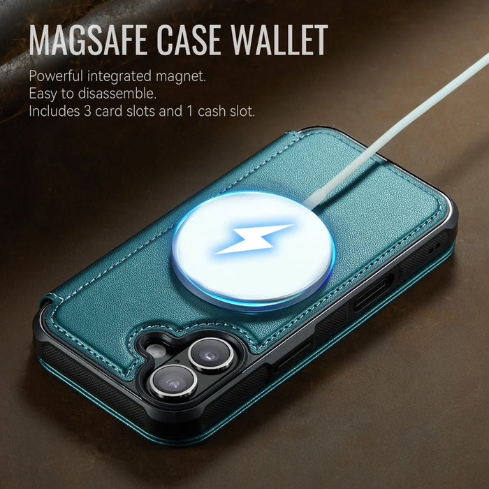 CASEME for iPhone 16 Plus Case  053  Magnetic RFID Blocking Wallet Flip Leather Phone Cover - Blue Green - 4