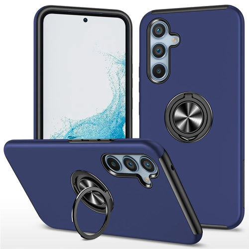For Samsung Galaxy S26 FE Case PC + TPU Phone Cover with Rotatable Ring Holder - Blue - 1