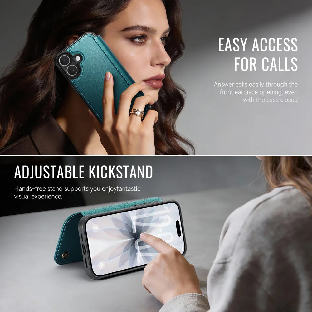 CASEME for iPhone 17 Case  053  Magnetic RFID Blocking Wallet Flip Leather Phone Cover - Blue Green - 6