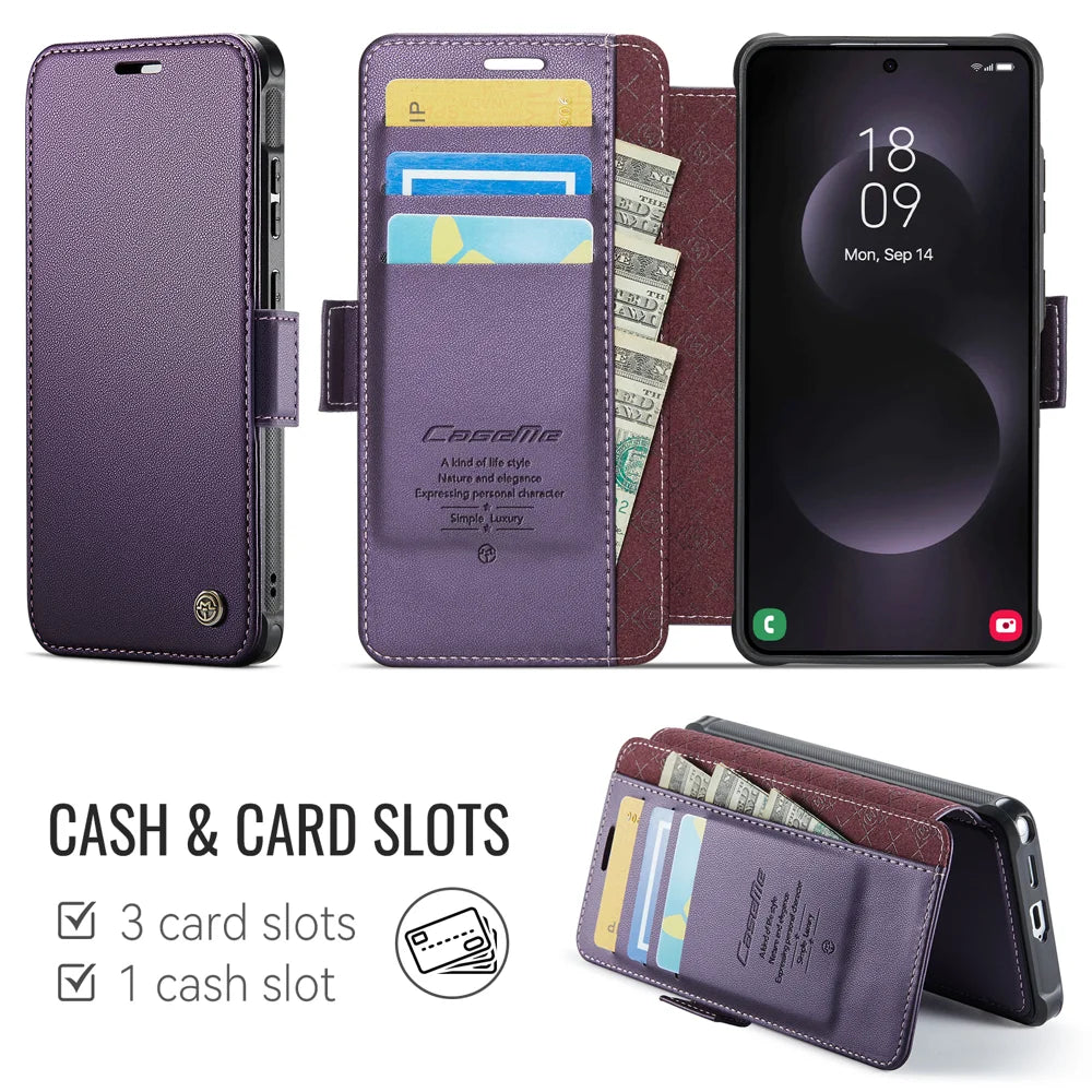CASEME for Samsung Galaxy S22 Ultra 5G Case  053   Magnetic RFID Blocking Wallet Flip Leather Phone Cover - Purple - 2