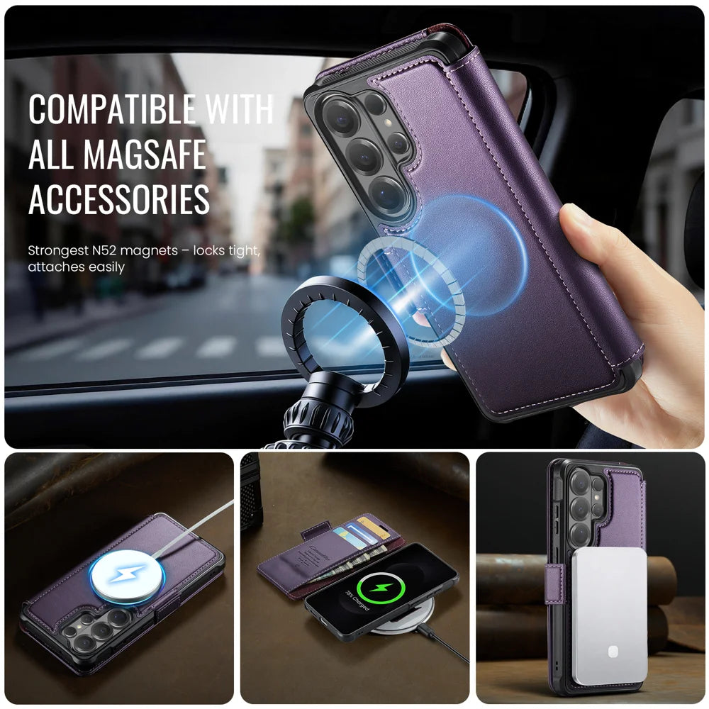 CASEME for Samsung Galaxy S22 Ultra 5G Case  053   Magnetic RFID Blocking Wallet Flip Leather Phone Cover - Purple - 3
