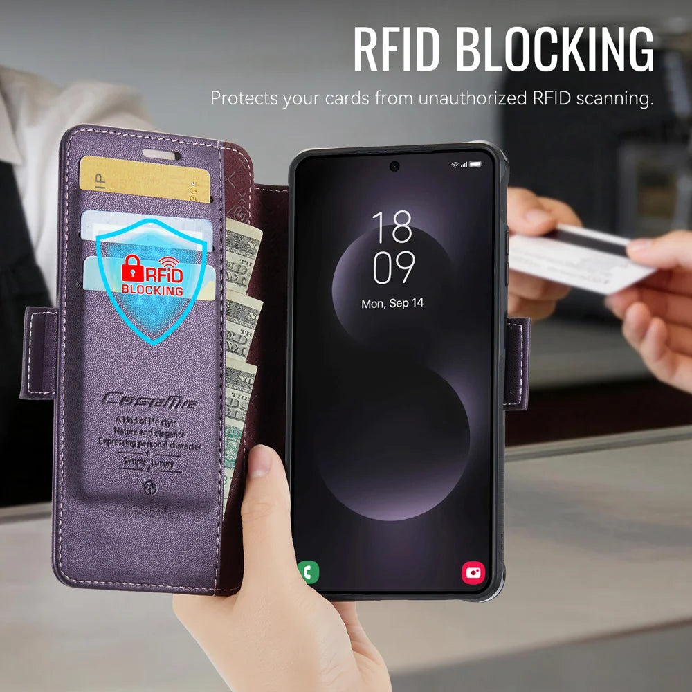 CASEME for Samsung Galaxy S22 Ultra 5G Case  053   Magnetic RFID Blocking Wallet Flip Leather Phone Cover - Purple - 5