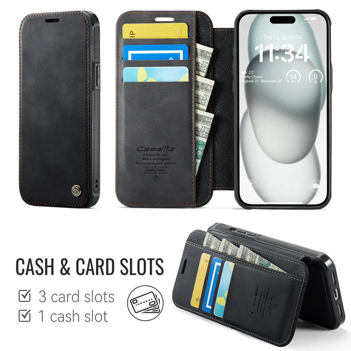 CASEME for iPhone 13 Case  053  Magnetic RFID Blocking Wallet Flip Leather Phone Cover - Black - 2