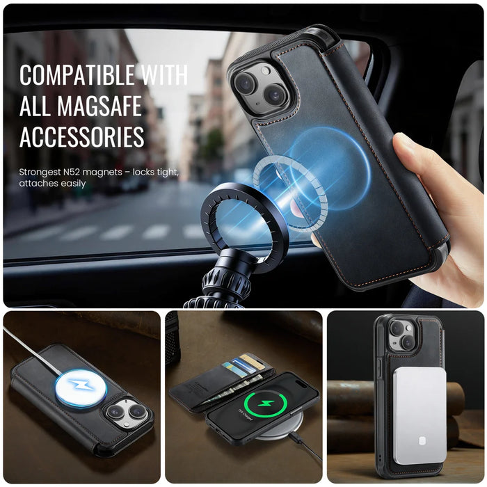 CASEME for iPhone 13 Case  053  Magnetic RFID Blocking Wallet Flip Leather Phone Cover - Black - 3
